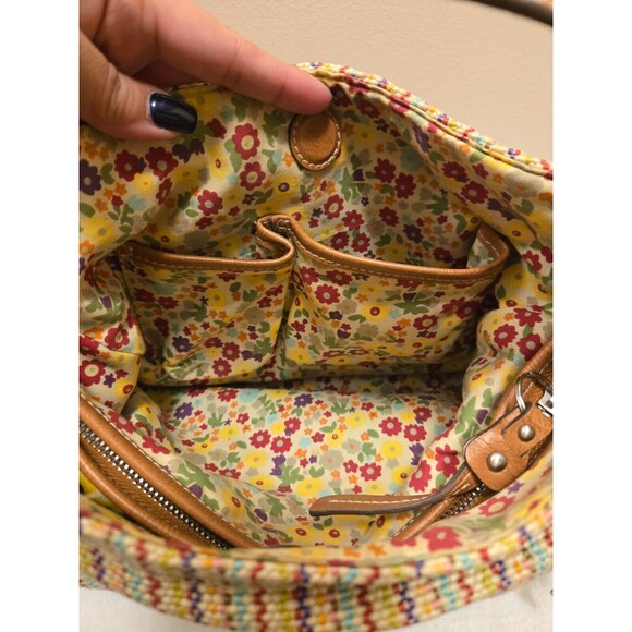 Fossil Canvas & Leather Trim Striped Woven Multicolor Hobo Handbag - Picture 6 of 10